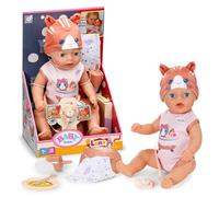BABY born Lena 36cm in romper with cat motif, 36 cm tall doll with 7 functions for children from 1 year, works without battery