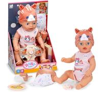BABY born Lena 36cm in romper with cat motif, 36 cm tall doll with 7 functions for children from 1 year, works without battery