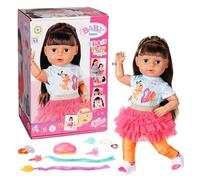 BABY born Sister Play & Style Brunette 835371 - 43cm Doll with Posable Head and Body - Features 7 Lifelike Functions and 10 Accessories - Suitable for Kids From 4+ Years, Black
