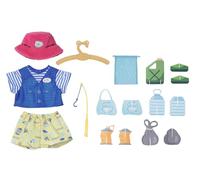 BABY Born Bear Fisherman Outfit 835982 - Outfit with 2-in-1 Top, Bear Print Shorts, and Pink Fluffy Hat for 43cm Dolls - Fishing Rod, Rubbish Items, Hanger - Suitable for Children from 1 Years Old