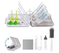 Baby Bottle Brush, 7 in 1 Travel Bottle Cleaner Kit with Soap Dispenser, Bottle Drying Rack, Dishcloths, Portable Essentials for Home and Travel-White