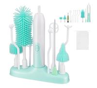 Baby Bottle Brush, BlumWay Portable Electric Silicone Baby Bottle Brushes for Cleaning Bottle Drying Rack Bottle Washer and Steriliser Bottle Cleaner Set with Nipple Brush & Straw Brush(Green)