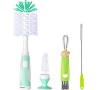 Baby Bottle Brush Set 4 in 1, Baby Bottle Cleaner, with 1P Nylon Bottle Brush, 1P Bottle Cap Brushes, 2P Straw Brushes, Bottle Brush with Nipple Cleaner and Suction Cup, BPA-Free(Green)