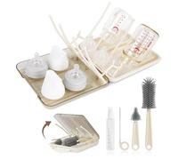 Baby Bottle Brush Set, 6-in-1 Travel Bottle Cleaning Kit with Silicone Bottle Brush, Nipple & Straw Brush, Soap Dispenser, Drying Rack & Storage Box - Compact Baby Essential for Home & On-The-Go