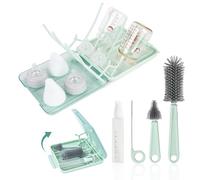 Baby Bottle Brush Set, 6-in-1 Travel Bottle Cleaning Kit with Silicone Bottle Brush, Nipple & Straw Brush, Soap Dispenser, Drying Rack & Storage Box - Compact Baby Essential for Home & On-The-Go