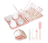 Baby Bottle Brush Set, 6-in-1 Travel Bottle Cleaning Kit with Silicone Bottle Brush, Nipple & Straw Brush, Soap Dispenser, Drying Rack & Storage Box - Compact Baby Essential for Home & On-The-Go