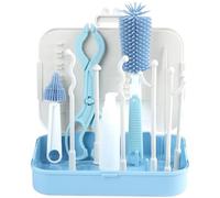 Baby Bottle Brush Set with Portable Silicone Bottle Brush, Travel Bottle Cleaner Set, Travel Bottle Cleaner Set, Nipple Brush,Straw Brush, Bottle Drying Rack