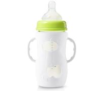 Baby Bottle - Double-Handle Sleeve Protector for Bottle, Anti-Breakage Grip with Silicone Cover, Feeding and Nursing Accessory for Milk, Juice, Water, 4.61x4.17x2.6 Inches