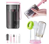 Baby Bottle Drying Rack for Travel,Portable Drying Rack and Bottle Brush Set for Working Mom, Visit Families, Friends or Camping,Pink