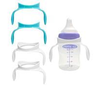Baby Bottle Handles Compatible with Lansinoh Baby Bottles, for Ergonomic Lansinoh Bottle Holder for Newborn, 4 Pack (White & Blue)