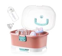 Baby Bottle Holder, Portable Large Capacity Toddler Bottles Storage Box with Lid Cover Anti-Dust Protection and Cutlery Storage Baby Bottle Drying Rack for Baby At Home Kitchen Travel Outdoors (Pink)