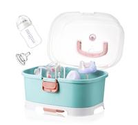 Baby Bottle Holder, Portable Large Capacity Toddler Bottles Storage Box with Lid Cover Anti-Dust Protection and Cutlery Storage Baby Bottle Drying Rack for Baby At Home Kitchen Travel Outdoors (Blue)
