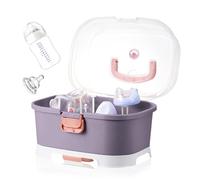 Baby Bottle Holder, Portable Large Capacity Toddler Bottles Storage Box with Lid Cover Anti-Dust Protection and Cutlery Storage Baby Bottle Drying Rack for Baby At Home Kitchen Travel (Purple)