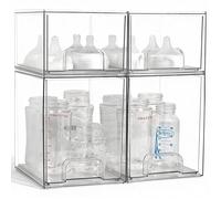 Baby Bottle Organizer, 4 Pack Clear Space-Saving Stackable Drawer with Handle, Baby Bottle Storage Organizer for Countertop and Cabinet