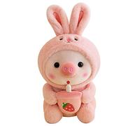Baby Bottle Pig Plush Toy Penguin Doll Plush Toy Dressed in Rabbit Frog Tiger and Crab Costume Cartoon Penguin Hugging Cushion Fluffy Kawaii Pig Cushion Gift for Children