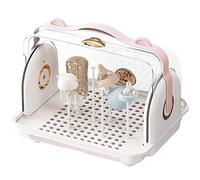 Baby Bottle Rack Dryer, Portable Bottle Drying Organizer, Baby Bottle Storage Rack with Lid, Sterilizer and Dryer with Easy-Carry Handle, Drain Board and Dustproof Lid for Home, Cutlery Storage