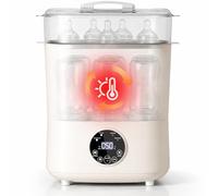 Baby Bottle Steriliser and Dryer, 4-in-1 Steam Steriliser & Dryer for Baby Bottles, Breast Pump Part, Pacifiers, and Utensils, Large Capacity, Double Layer Storage for 5-8 Bottles, Automatic Shut-Off