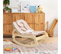 Baby Bouncer,Adjustable Baby Rocker, 3-in-1 Wooden Baby Rocker Chair with 5-Point Harness, Baby Recliner Seat for Infant to Toddlers,Beige