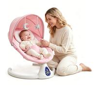 Baby Bouncer from Birth, Electric Baby Swing Chair with 5-Speed, 3-Stage Timer, Touch Panel, Remote Control, Soft Seat| Bluetooth Sturdy Baby Rocker for Newborn | Hands-Free, Easy to Assemble (Pink)
