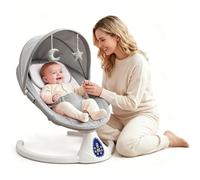 Baby Bouncer from Birth, Electric Baby Swing Chair with 5-Speed, 3-Stage Timer, Touch Panel, Remote Control, Soft Seat| Bluetooth Sturdy Baby Rocker for Newborn | Hands-Free, Easy to Assemble(Grey)