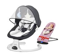 Baby Bouncer from Birth with 5 Swing Speed, 3-Stage Timer and Remote Control, Baby Swing Chair from Birth with 2 Plush Toys & Soft Padded Newborn Bouncer (Black)
