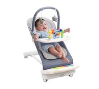 Baby Bouncer with Detachable Piano Toys, Baby Rocker with Feeding Tray, Removable Toy Bar, Thickened Cushion and Wheels 4-Level Adjustable Baby Bouncer Chair for Infants 0-18 Months (Blue)