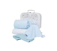 Baby Box Shop Baby Boy Gift Hamper - Newborn Gift Set with Fleece Blanket, Bear Comforter, Hooded Towel, Blue Muslin Cloth & Welcome Card - Baby Shower Present