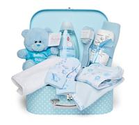 Baby Box Shop - Newborn Boy Gift Set, Blue Hamper with Plush Teddy Bear, Essentials & Keepsake Box - Ideal Baby Shower & Christening Gift