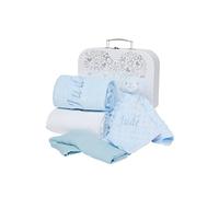 Baby Box Shop Personalised Baby Boy Gift Hamper - Newborn Gift Set with Blanket, Comforter, Hooded Towel, Muslin Cloth & Welcome Card - Baby Shower Present (Blue)