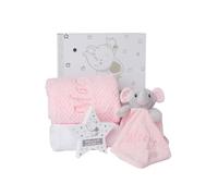 Baby Box Shop Personalised Baby Girl Gift Set - Hooded Baby Towel, Star Plaque & Keepsakes in Magnetic White Gift Case - Personalised Pink Blanket & Elephant Comforter for Newborns (Pink)