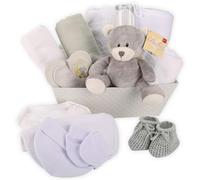 Baby Box Shop Unisex Baby Gift Hamper - 17 Essentials for Newborns | Baby Shower, Gender Reveal & Christening Gift with Plush Grey Teddy