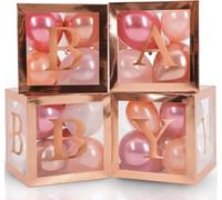 Baby Boxes with Letters - Baby Shower Decorations, 50 Rose Gold Balloons, 4 Rose Gold Blocks, 2Sets A-Z Letters, Perfect Party Decor