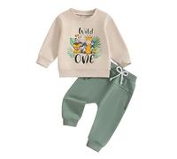 Baby Boy 1st/2nd Birthday Outfits Long Sleeve One/Two Year Old Letter Animal Print Sweatshirts Pullover and Elastic Waist Sweatpants 2Pcs Toddler Boys First Birthday Outfit (Beige One, 12-18 Months)