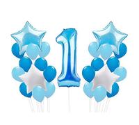 Baby Boy 1st Birthday Decorations Kit, Blue Party Decoration Set, Large Helium Foil Number 1 Balloon Blue White Latex Balloon for Birthday Party Supplies, Baby Baptism, Christening Party Decor, 25pcs