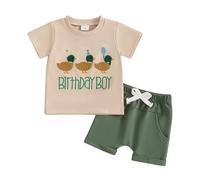 Baby Boy 1st Birthday Outfit Mallard Duck Letter Embroidery Short Sleeve T Shirt Shorts Toddler Boy Summer Clothes (Apricot, 2-3 Years)