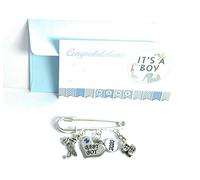 Baby Boy 2020 Nappy Pins Baby Brooch Keepsake Charms with Organza Gift Bag and Gift Card - Baby Pram and Stork