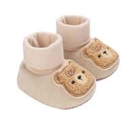 Baby Boy Bear Embroidery Sock Shoes Flanged High Tube Warm Knitted Boots (Beige, 0_Months-6_Months)