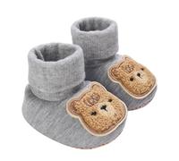 Baby Boy Bear Embroidery Sock Shoes Flanged High Tube Warm Knitted Boots (Gray, 6-12 Months)