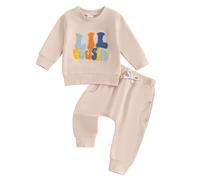 Baby Boy Big Cousin/Lil Cousin Matching Outfit Baby Boy Summer Outfits Big Cousin/Lil Cousin Letter Embroidery T-Shirt + Pocket Shorts Set Toddler Boy Romper Sweatshirt (Apricot Lil, 18-24 Months)