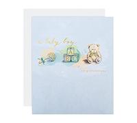Baby Boy Birth Congratulations Card from Hallmark - Traditional Design with Gold Foil Lettering and Details