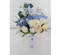 Baby Boy Blue Silk Flowers arrangement Box - New Born