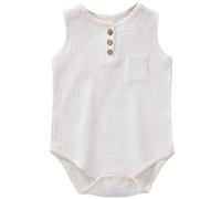 Baby Boy Bodysuit Sleeveless Romper Cotton Gauze Infant Clothes Soft Breathable Summer Outfit Toddler Sleepsuits Onesies(White, 6-9Months)
