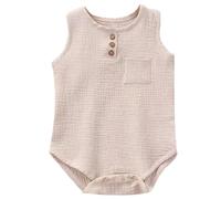 Baby Boy Bodysuit Sleeveless Romper Cotton Gauze Infant Clothes Soft Breathable Summer Outfit Toddler Sleepsuits Onesies(Beige, 6-9Months)
