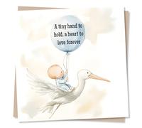 Baby Boy Card - a Tiny Hand to Hold, Heart to Love Forever - Stork Design