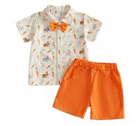 Baby Boy Clothes Baby Boy Easter Outfit Short Sleeve Gentleman Button Down Shirts Solid Shorts Toddler Boys Party Bow Tie Suit Cute Clothes (Red, 4-5 Years)