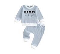 Baby Boy Clothes Mama's Boy Embroidery Waffle Striped Sweatshirt Jogger Pants 2Pcs Tracksuit Toddler Fall Winter Clothing Set Sweatsuit Outfit (Blue, 6-12 Months)