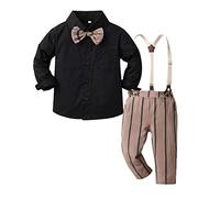 Baby Boy Clothes Outfit Suits 2pcs Baby Boys 1st Birthday Cake Outfits Long Sleeve Formal Dress Shirt Bowtie Suspender Pants Kids Gentleman Clothing Set Infant Wedding Suit (Black, 6-12 Months)
