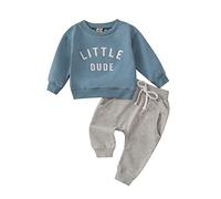 Baby Boy Clothes Set Toddler Clothing Set Letter Print Pullover Sweatshirt Pants Trousers Outfits Baby Tracksuit Long Sleeve T-Shirt and Pants Little Kids (Treasure Blue, 0-6 Months/70cm(27.56in))