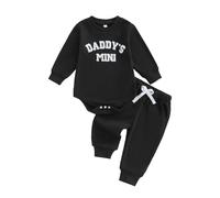 Baby Boy Fall Winter Outfit Daddy's Mini Embroidery Waffle Bodysuit Long Sleeve Romper Solid Jogger Pants Cute Newborn Clothes Welcome Home Photo Shoot Baby Announcement (Black, 3-6 Months)