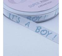 Baby Boy Girl 10mm Ribbon Satin Grosgrain Bow Shower 4 Color 2 4 Meter 308D, White Blue Its a Boy, 2 Metres